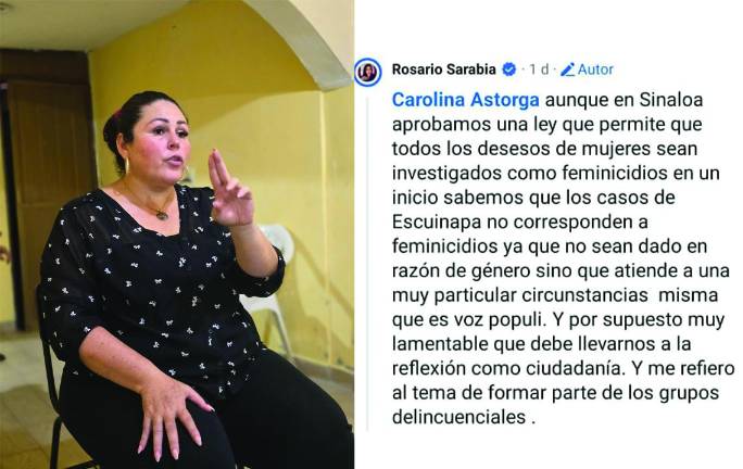 La Diputada local de Morena, Rosario Sarabia Soto, responde que asesinatos de mujeres en Escuinapa no son feminicidios y atribuye a actividades delictivas.