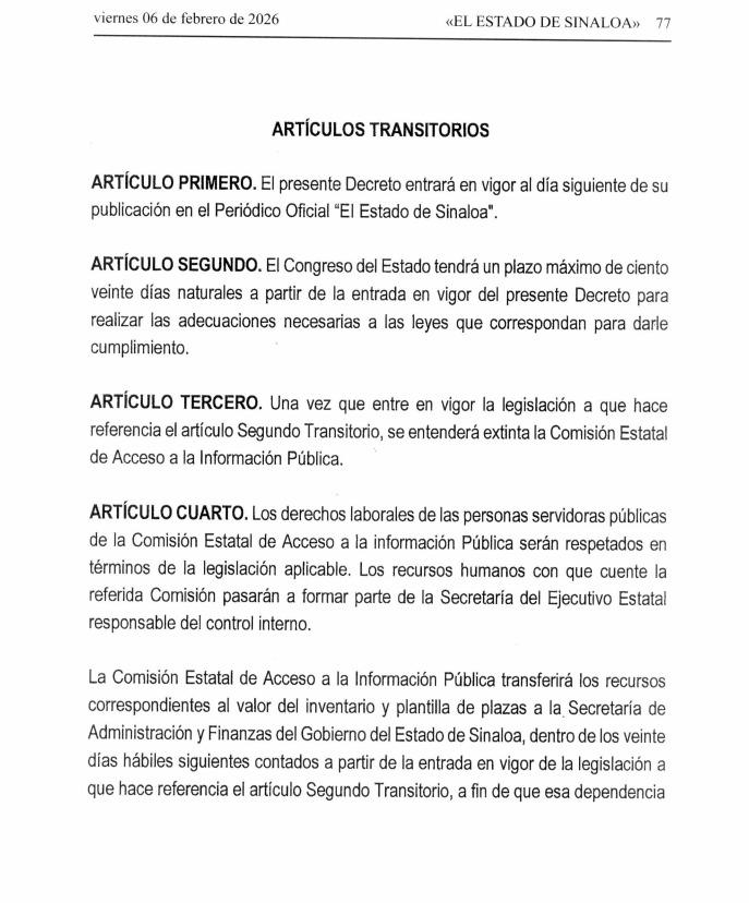 $!Publican decreto que elimina a la CEAIP en Sinaloa