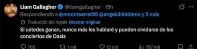 $!Liam Gallagher ‘amenaza’ a México con no dar conciertos de Oasis si el Tri le gana a Inglaterra