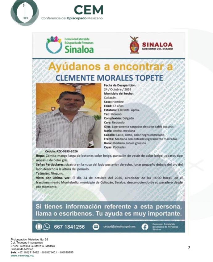 $!Iglesia en México pide colaborar en la búsqueda del sacerdote Clemente Morales Topete