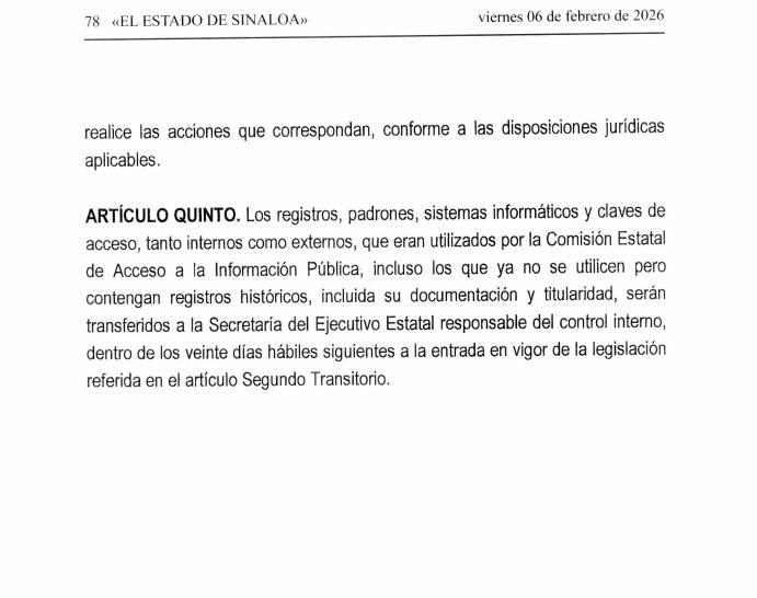 $!Publican decreto que elimina a la CEAIP en Sinaloa