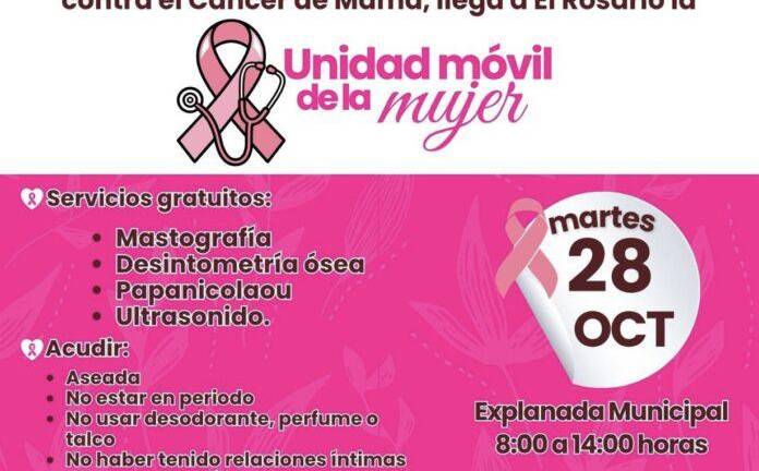 La Unidad Móvil de la Mujer ofrecerá servicios gratuitos en Rosario por lucha contra el cáncer de mama.