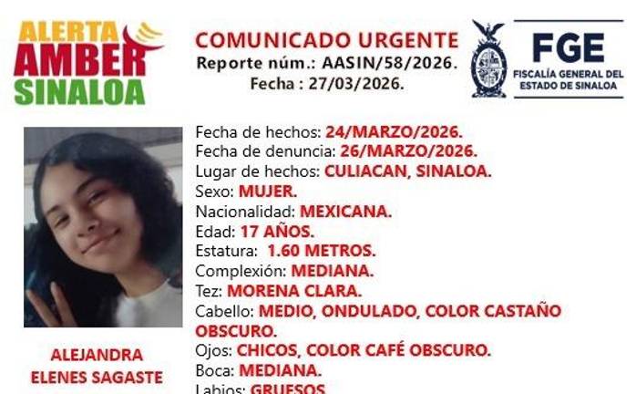 Alejandra Elenes Sagaste, de 17 años, se encuentra desaparecida en Culiacán desde el 24 de marzo.