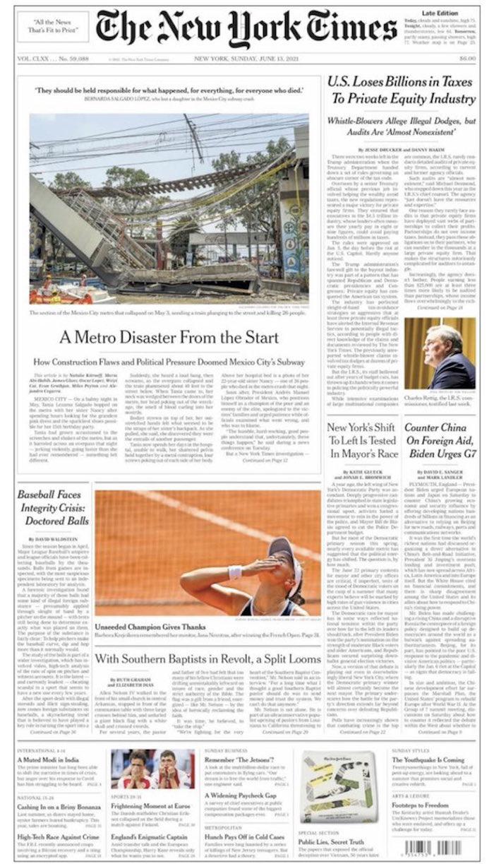 $!La portada del New York Times sobre la Línea 12.