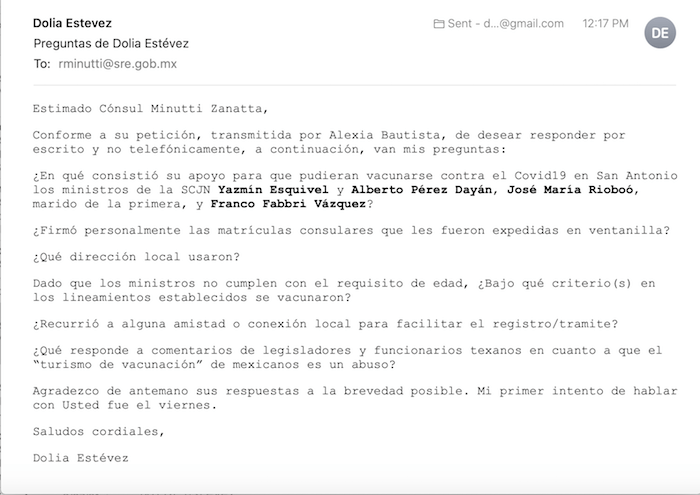 Con apoyo de Cónsul, Ministros de la SCJN van a vacunarse a Texas, revela columnista