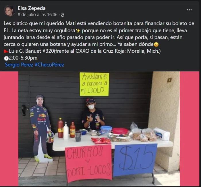 $!‘Ayúdame a conocer a mi ídolo’: Matías vende botanas para ir a la F1 y ver a Checo Pérez
