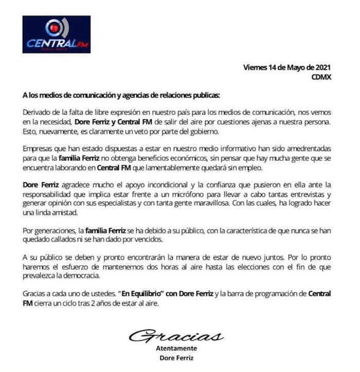 $!Central PM, de Pedro Ferriz de Con, opositor a la 4T, anuncia salida del aire