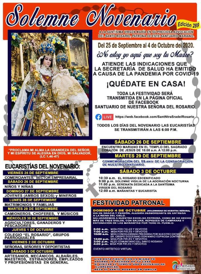 $!Anuncian que solemnidad de la Virgen del Rosario será virtual