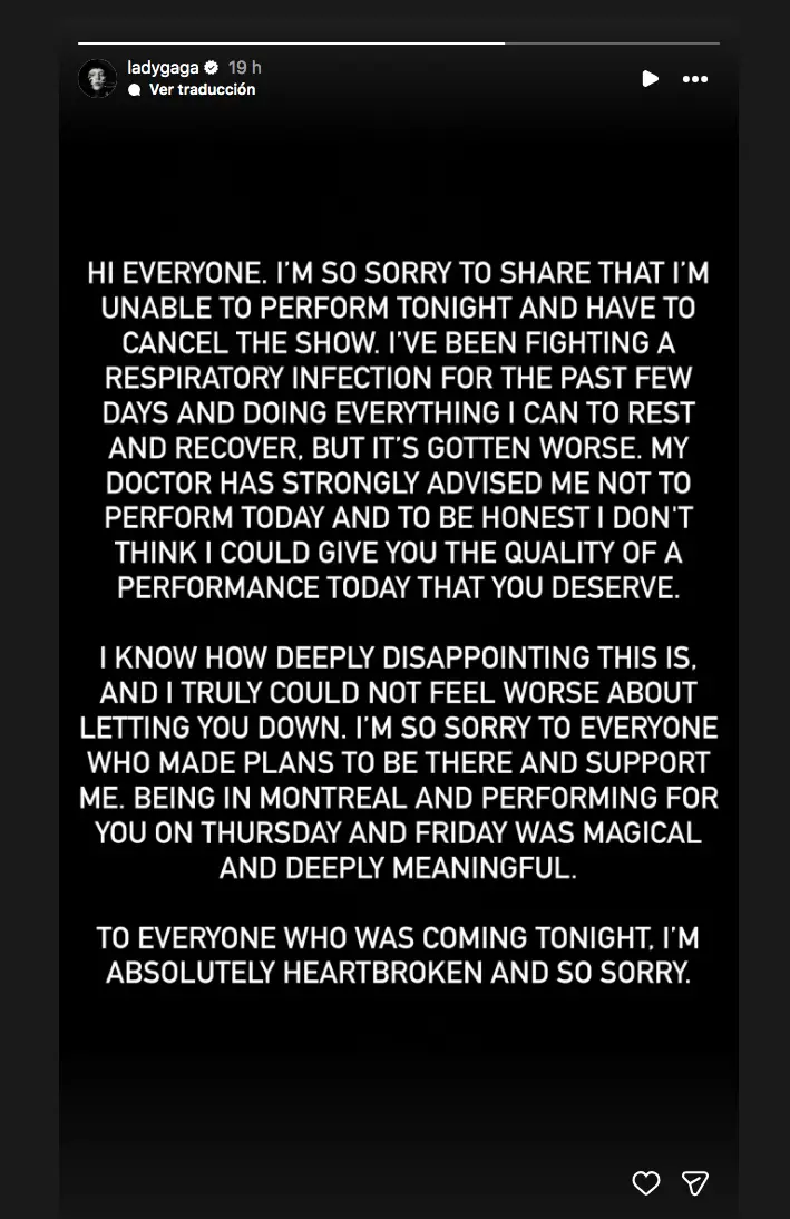 $!Por problemas respiratorios, Lady Gaga cancela concierto en Montreal