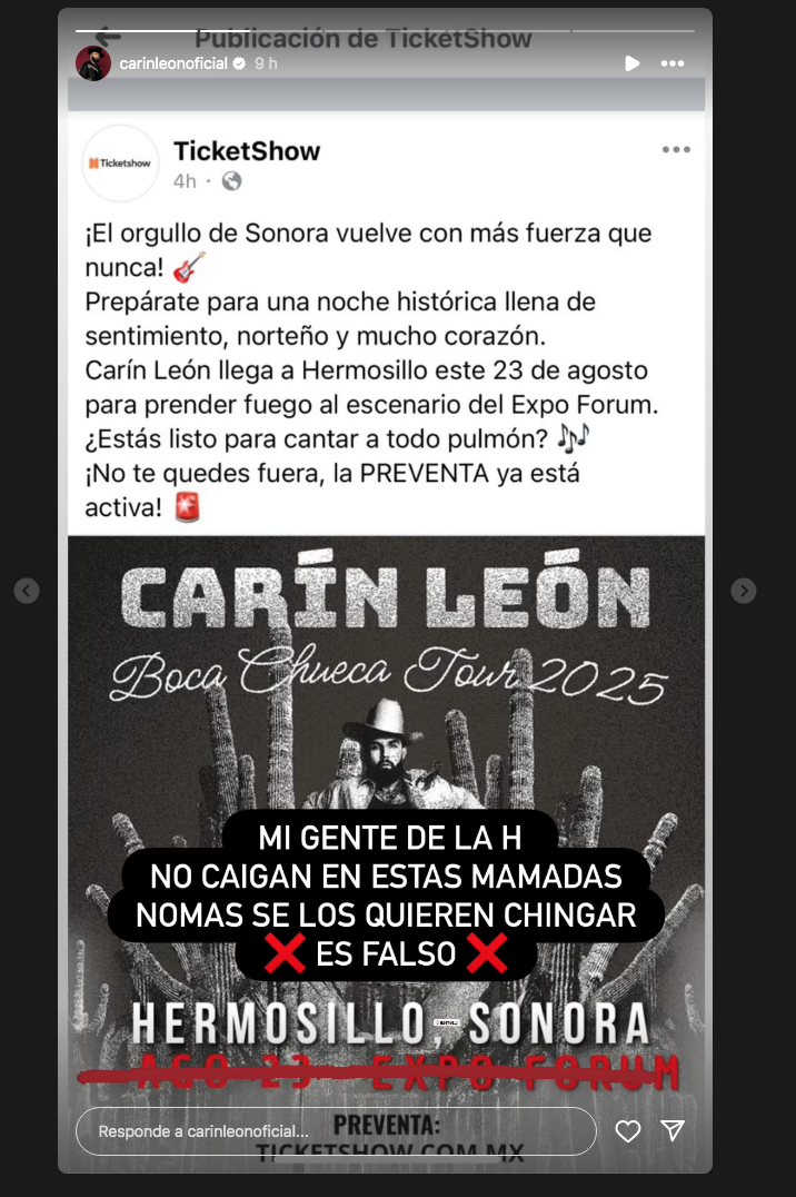 $!Advierte Carín León a sus fans, ante promoción de un concierto falso en Hermosillo