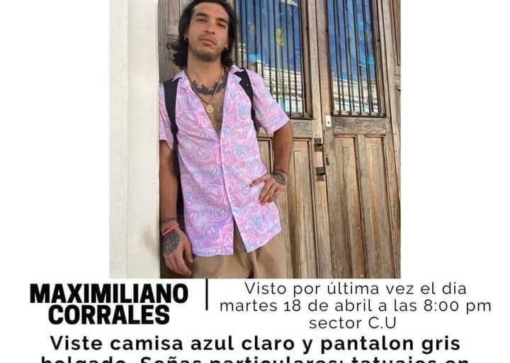 Piden ayuda para localizar al bailarín Maximiliano Corrales