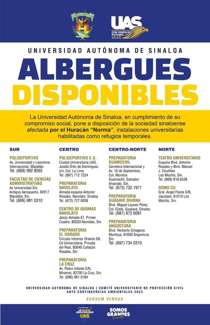 $!Habilita UAS albergues temporales ante impacto del huracán Norma