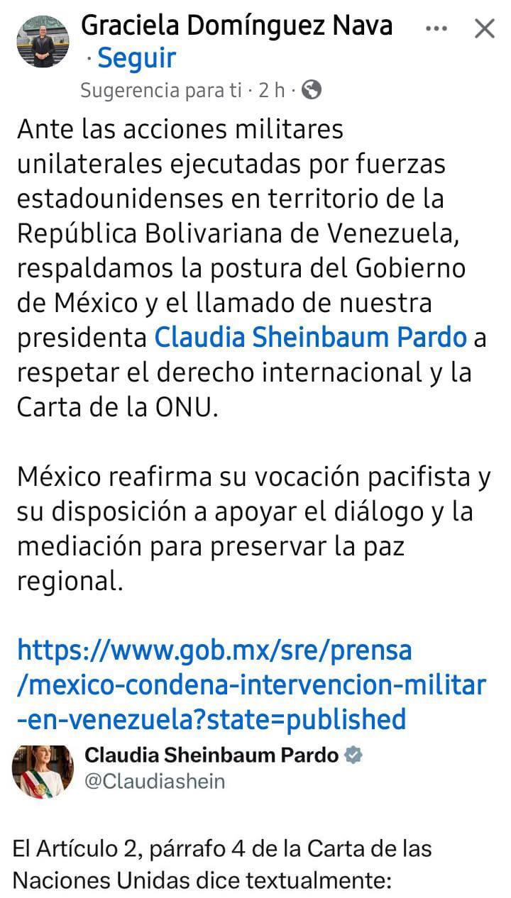 $!Diputada Graciela Domínguez respalda postura de Sheinbaum contra intervención de EU en Venezuela