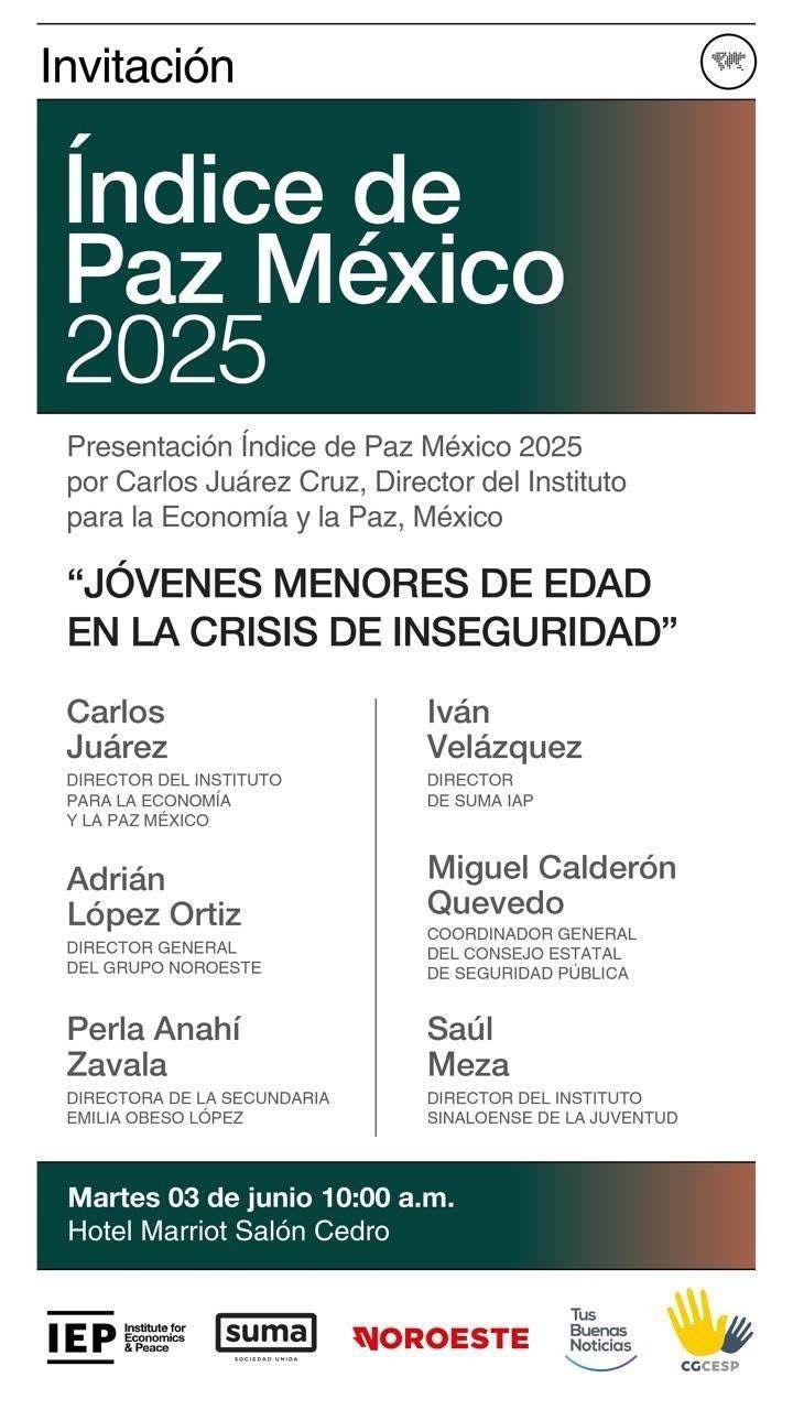 $!Este martes presentan en Culiacán el Índice de Paz México 2025