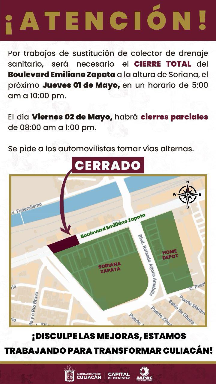 $!Cerrará Japac el bulevar Zapata este jueves