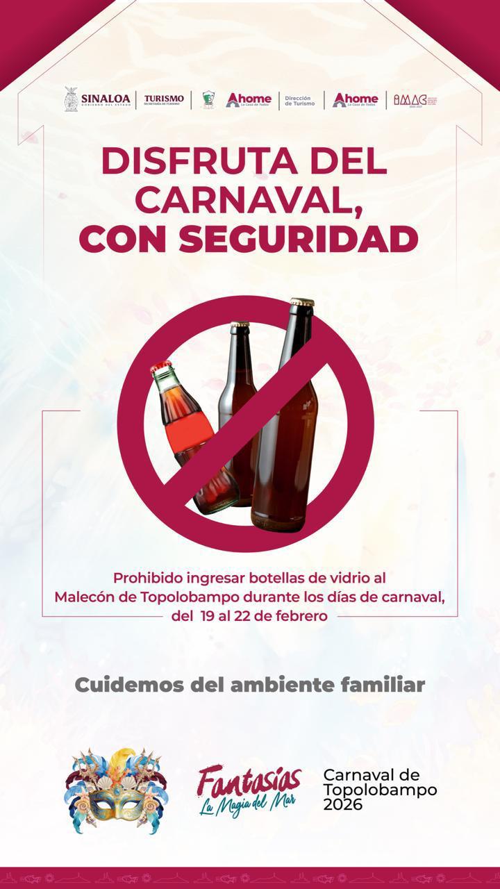 $!Prohíben ingreso y venta de bebidas embriagantes en botellas de vidrio durante Carnaval de Topolobampo
