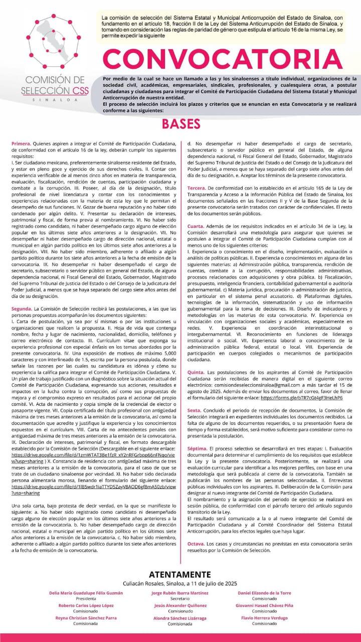 $!Convocatoria para integrar el CPC Sinaloa concluye el próximo 15 de agosto
