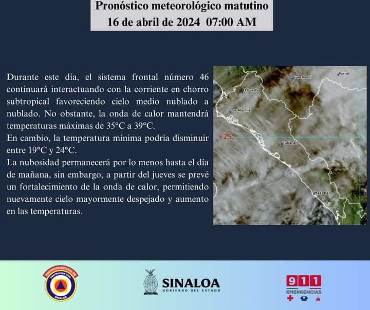 $!Día muy caluroso y medio nublado, el pronóstico para Sinaloa este martes