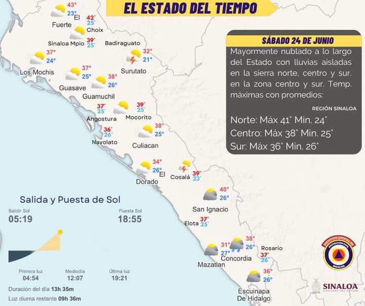 $!Prevén sábado con lluvias en Sinaloa; continúa fuerte calor