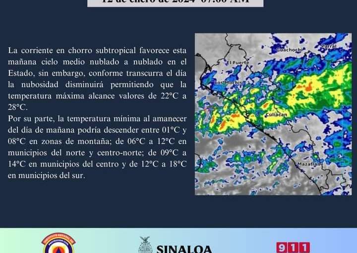 Registra el norte de Sinaloa mínimas de 7 grados este viernes