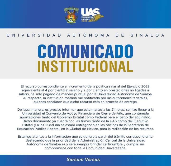 $!UAS ya recibió apoyo extraordinario para pago de aguinaldo