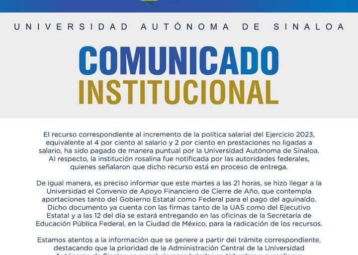 UAS ya recibió apoyo extraordinario para pago de aguinaldo