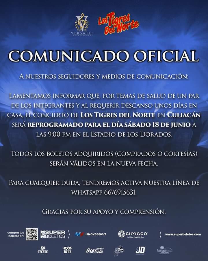 $!Los Tigres del Norte posponen su concierto en Culiacán