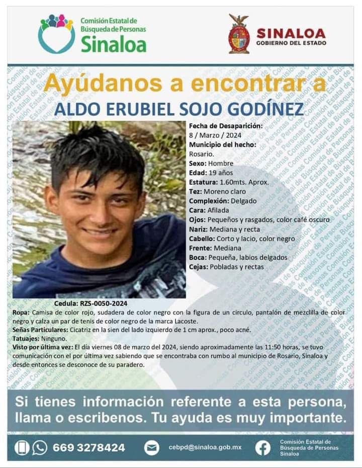 $!Familiares piden ayuda para localizar a Aldo Erubiel, joven nayarita que desapareció en Rosario
