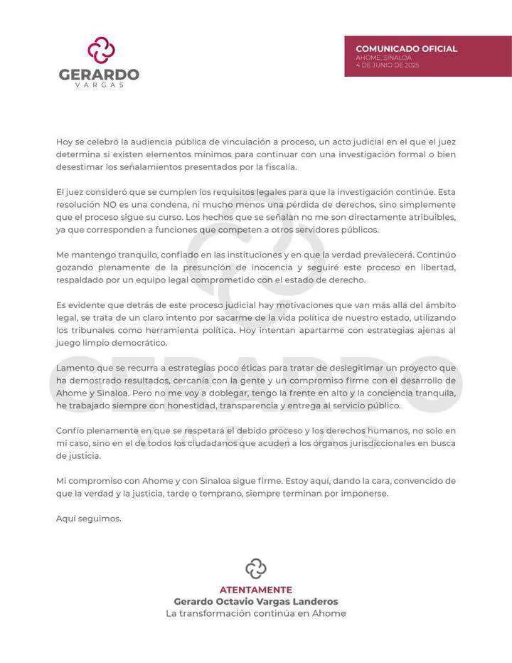 $!Proceso judicial es para sacarme de la vida política de Sinaloa: Vargas Landeros