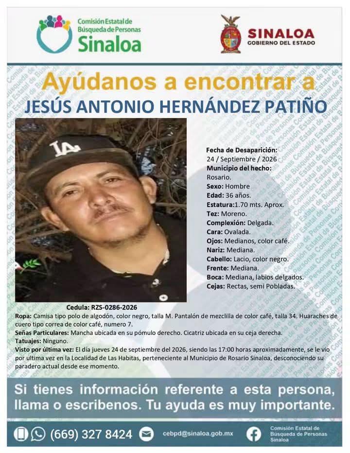 $!Buscan a Jesús Antonio Hernández Patiño, desaparecido desde septiembre en Rosario
