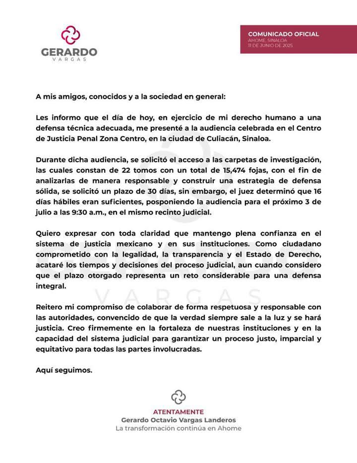 $!Reniega Vargas Landeros por plazo para nueva audiencia; FGE acusa omisión de funcionarios