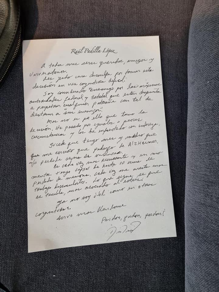 $!El escritor Hermenegildo Olguín compartió la carta póstuma en Facebook: Me llegó el día de ayer este documento y por su importancia lo comparto.