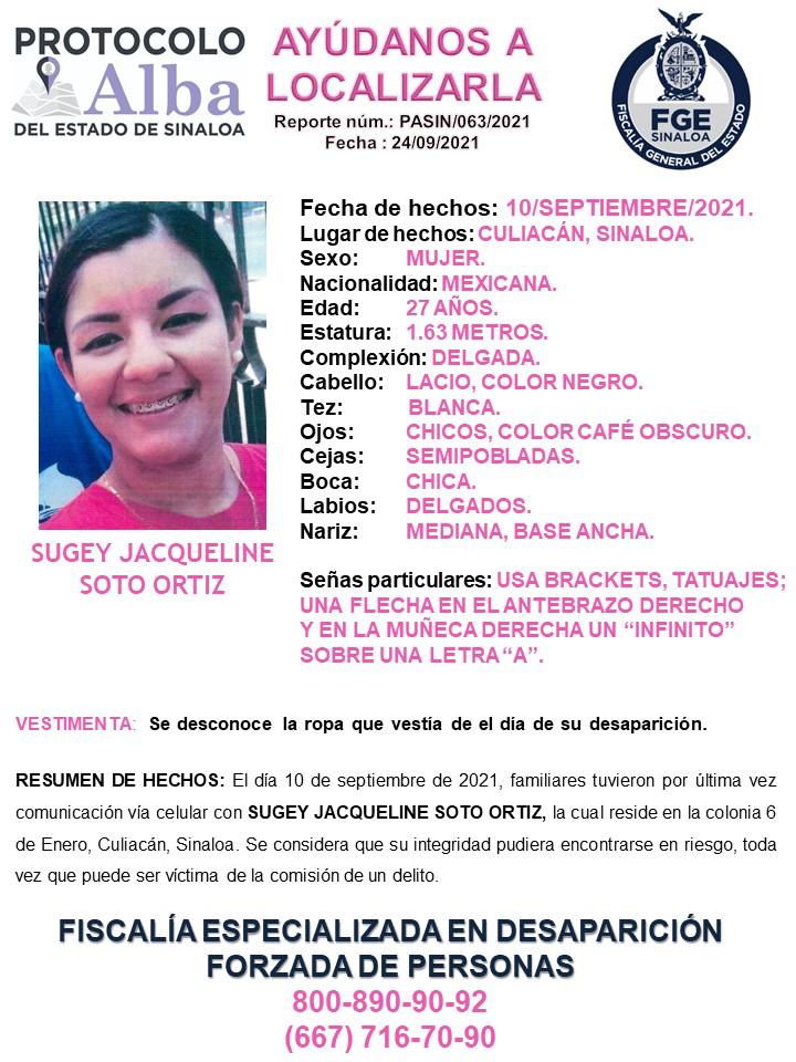 $!Reportan desaparición de Sugey Jacqueline en Culiacán; se tuvo una última comunicación con ella el 10 de septiembre