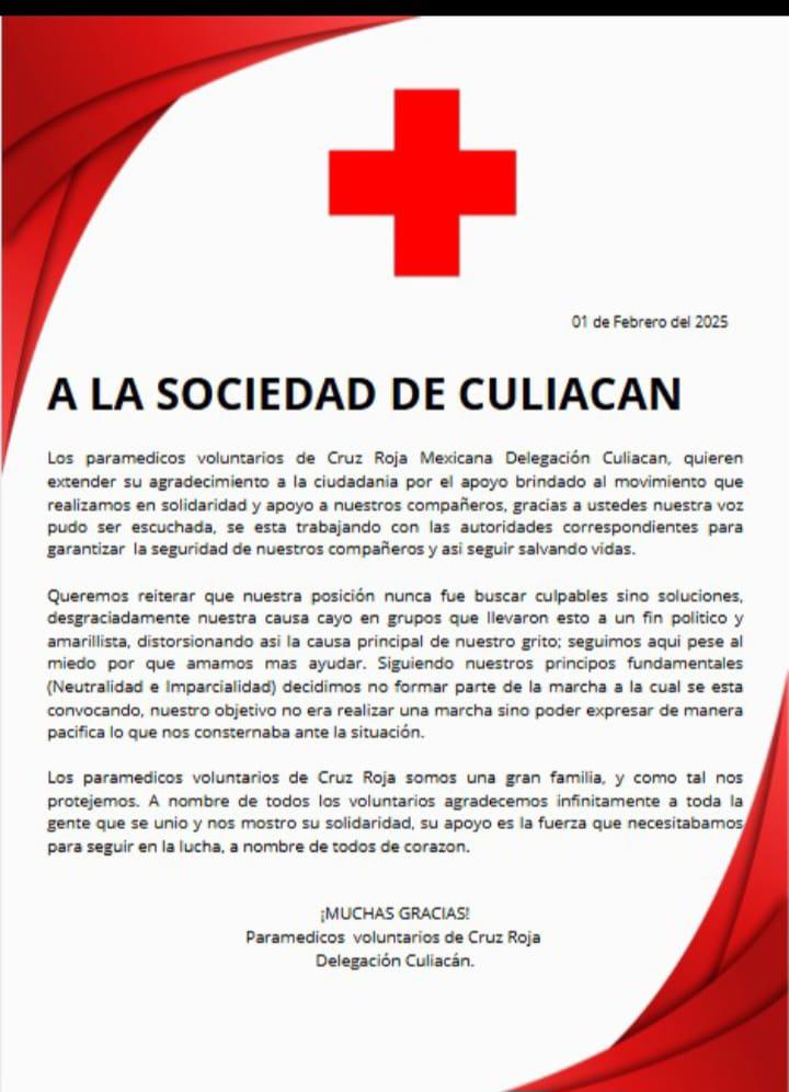 $!Declinan voluntarios de Cruz Roja Culiacán participar en protesta este domingo