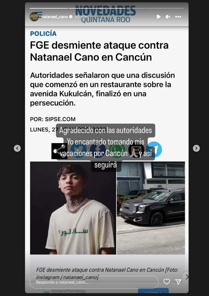 $!Señalan que Natanael Cano fue víctima de un atentado en Cancún