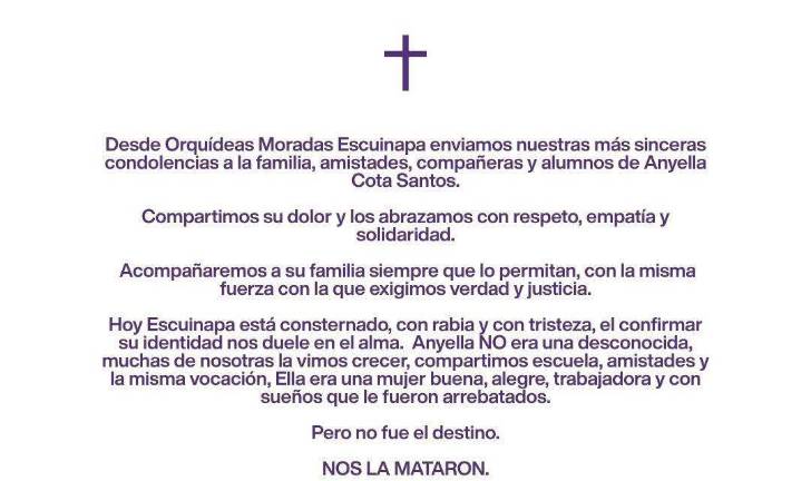 El Colectivo Orquídeas Moradas publicó un comunicado.