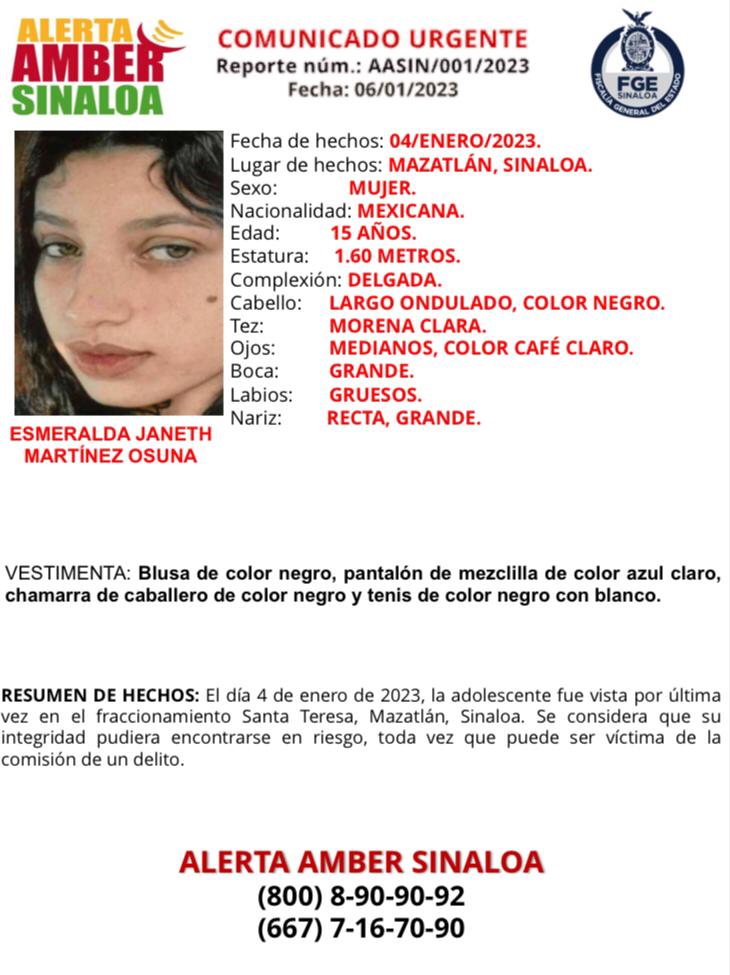 $!Buscan a Esmeralda Janeth, adolescente desaparecida en Mazatlán