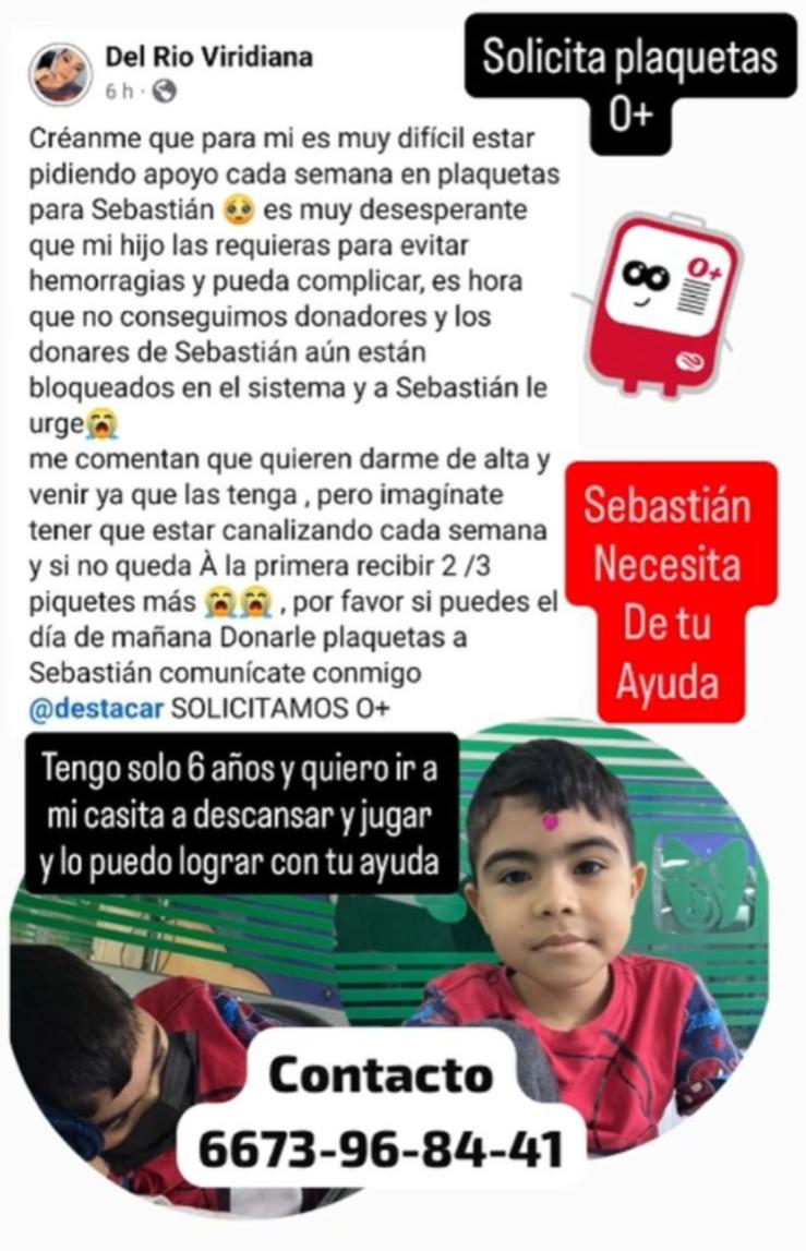 $!Solicitan donación de plaquetas O+ para el niño Sebastián en Culiacán