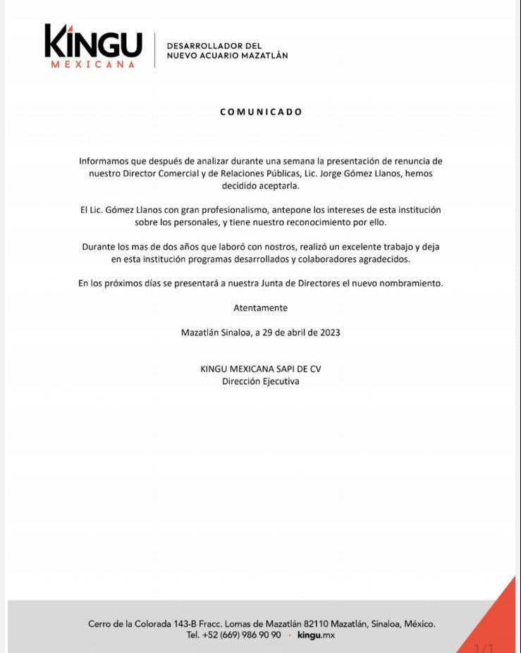 $!Renuncia Jorge Gómez Llanos tras su fiesta en el Gran Acuario Mazatlán