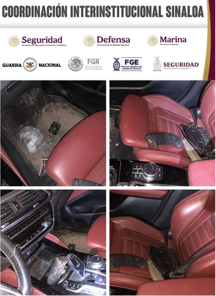 $!Aseguran camioneta BMW con droga y cargadores para fusil en el poblado Bachigualatillo, en Navolato
