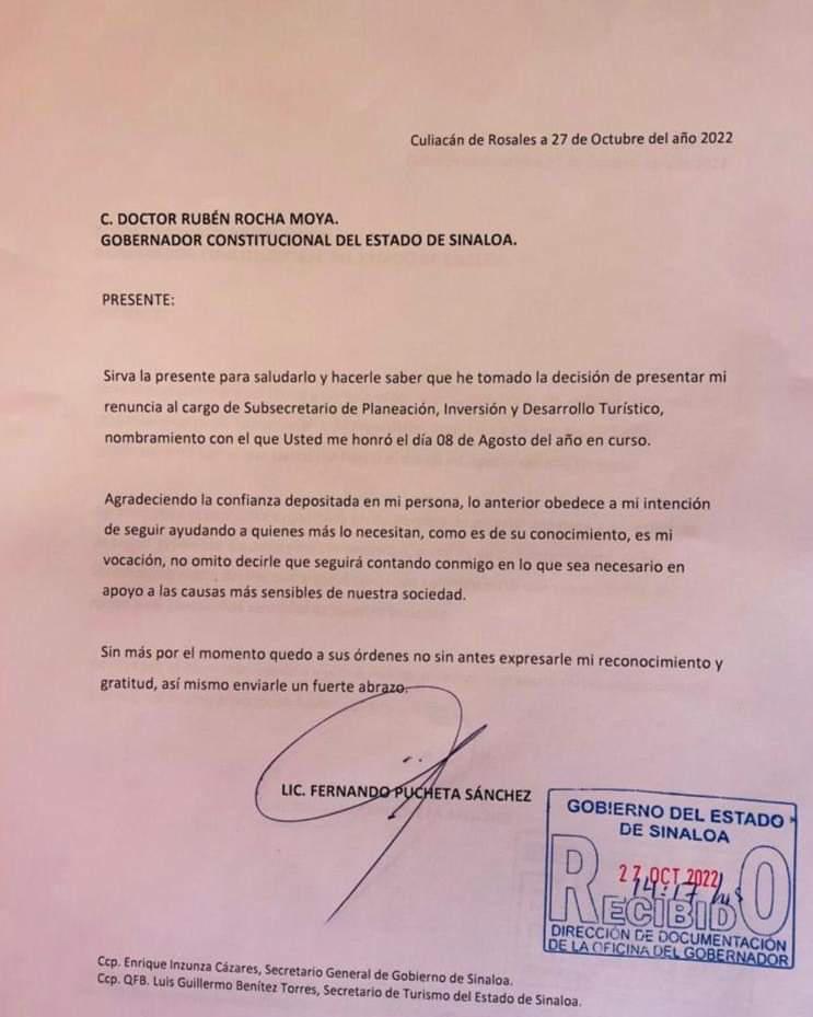 $!Presenta Pucheta su renuncia de la Sectur luego de la llegada de ‘El Químico’ Benítez