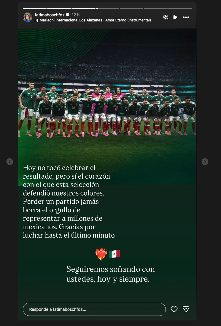 $!Tras la eliminación de México, Fátima Bosch alienta a la Selección Mexicana