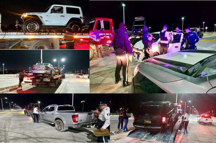 $!Reportan 19 vehículos asegurados en una noche por arrancones en Nuevo Malecón de Culiacán