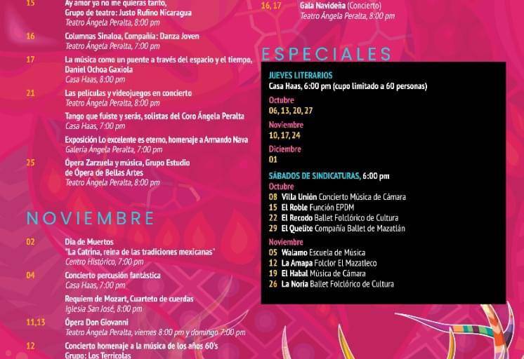 Danza, teatro, música y canto conforman la cartelera del Festival Cultural Mazatlán 2022