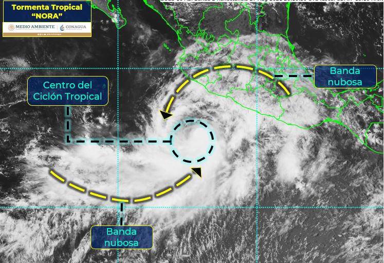 La tormenta tropical Nora se mueve con una extensión de 445 kms