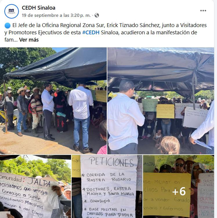 $!CEDH Sinaloa tiene acercamiento con manifestantes en la sierra de Rosario