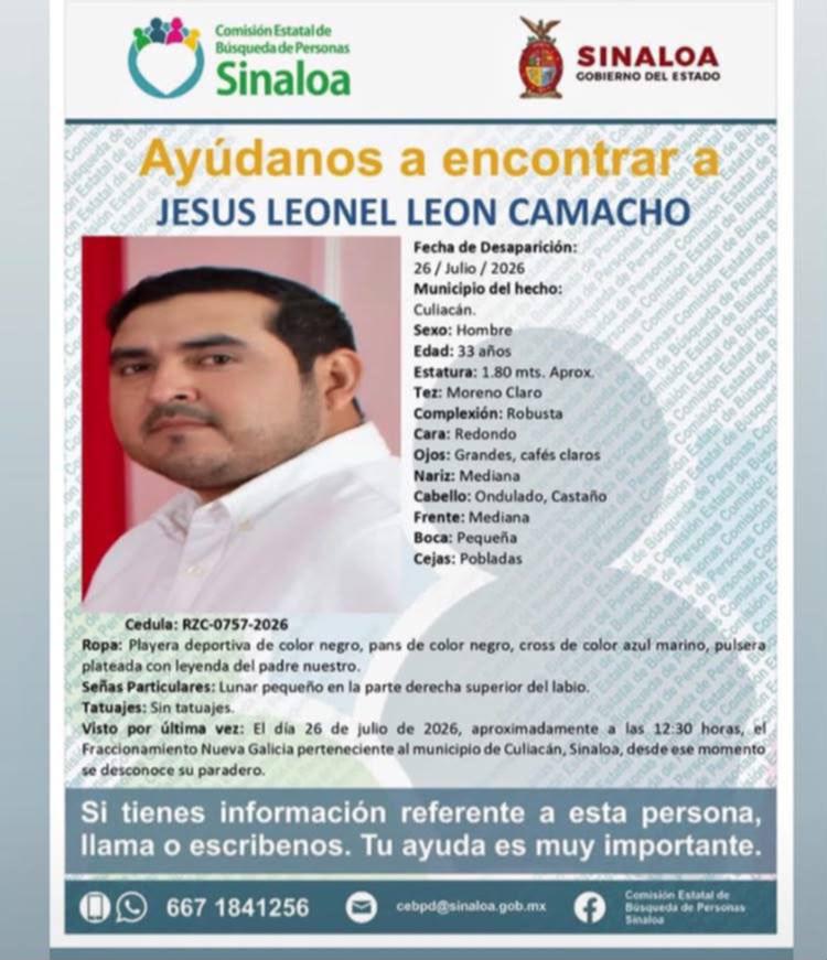 $!Activan ficha de búsqueda para localizar a Jesús Leonel, desaparecido en Culiacán