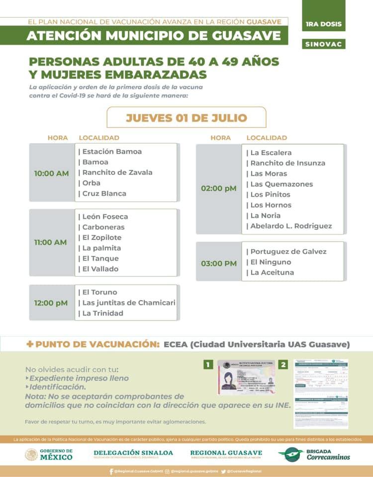 $!Este miércoles inicia en Guasave la vacunación contra el Covid-19 a personas de 40 a 49 años