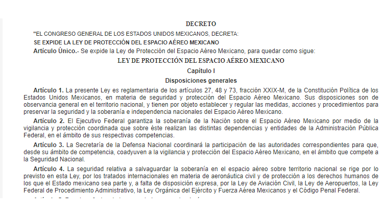 Decreto por el que se expide la Ley de Protección del Espacio Aéreo Mexicano.