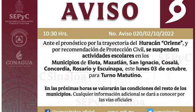 Sepyc dio a conocer a través de redes sociales la suspensión de clases de este lunes.